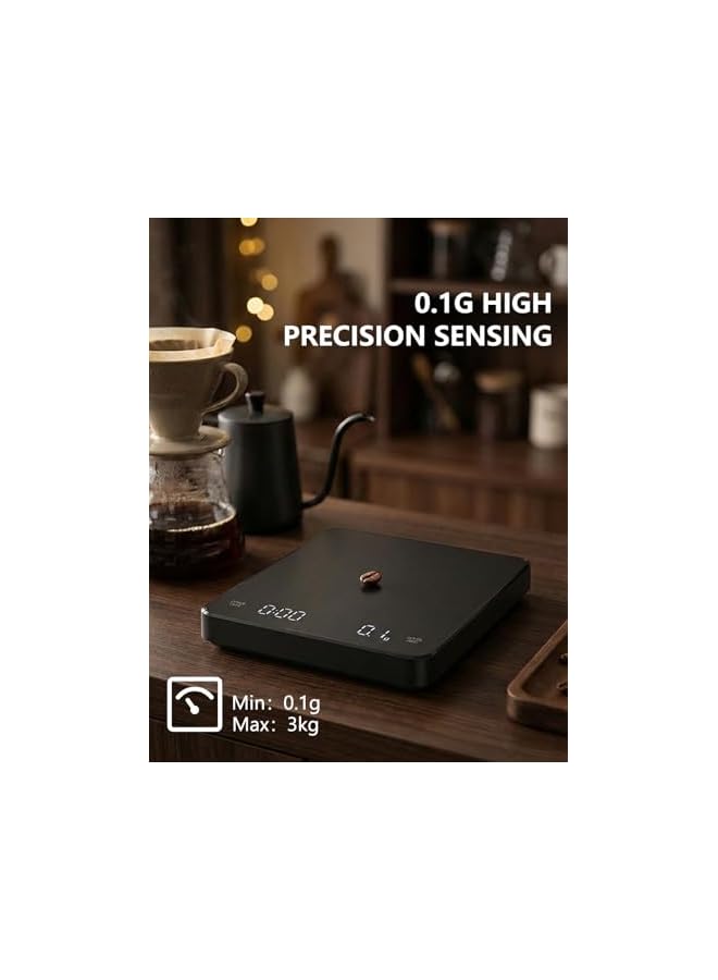 S-TOP Digital Coffee Scale with Timer - 3kg/0.1g High Precision Espresso Scale, Hidden LED Screen & Touch Buttons, USB Type-C Rechargeable, for Pour-Over, Kitchen & Baking (Black),with Silicone Cover - Image 2