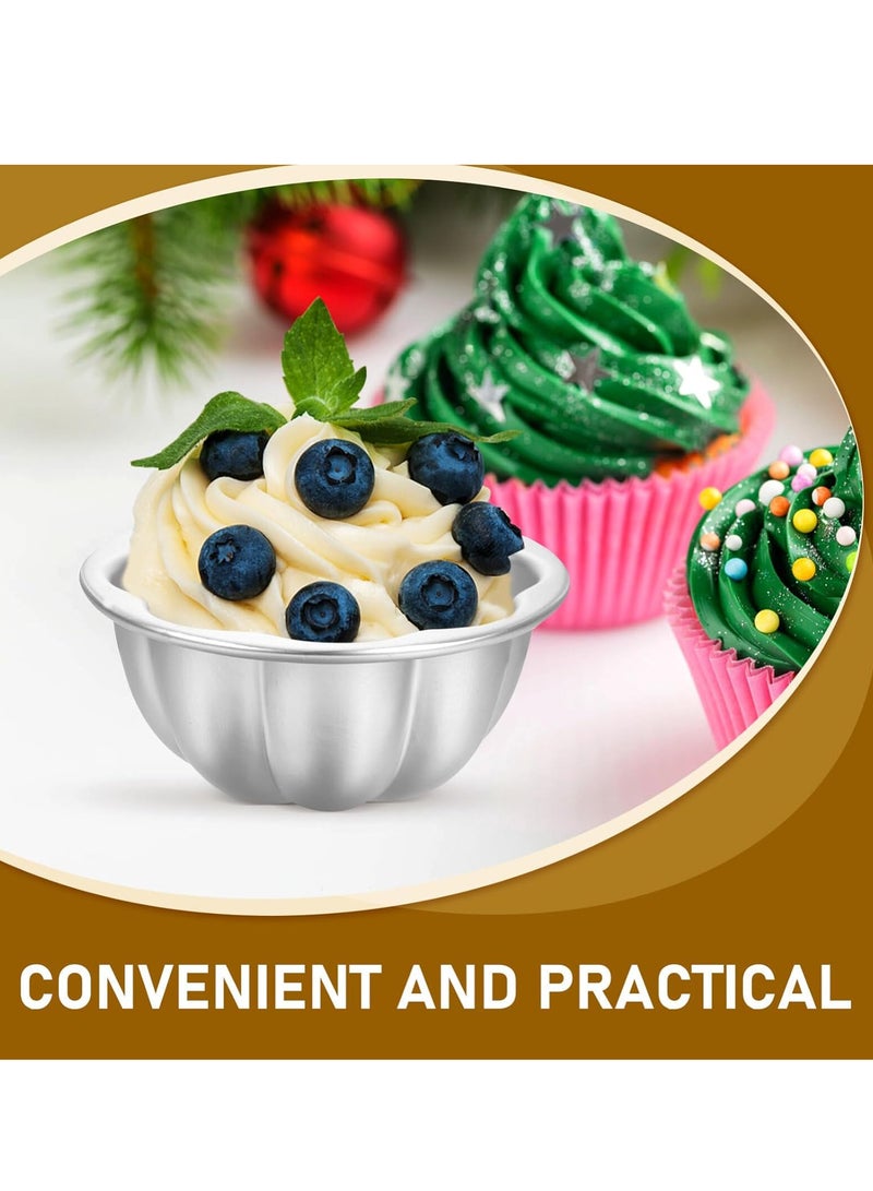 Relex Nonstick Egg Tart Molds, Flower Shape Pudding Pan, Cupcake Muffin Cups, Aluminum Alloy Cake Tartlets Baking Tool, Silver - Image 3
