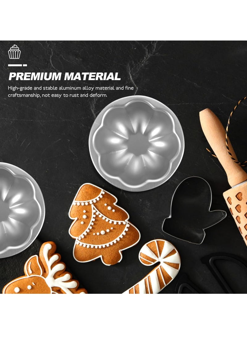 Relex Nonstick Egg Tart Molds, Flower Shape Pudding Pan, Cupcake Muffin Cups, Aluminum Alloy Cake Tartlets Baking Tool, Silver - Image 4