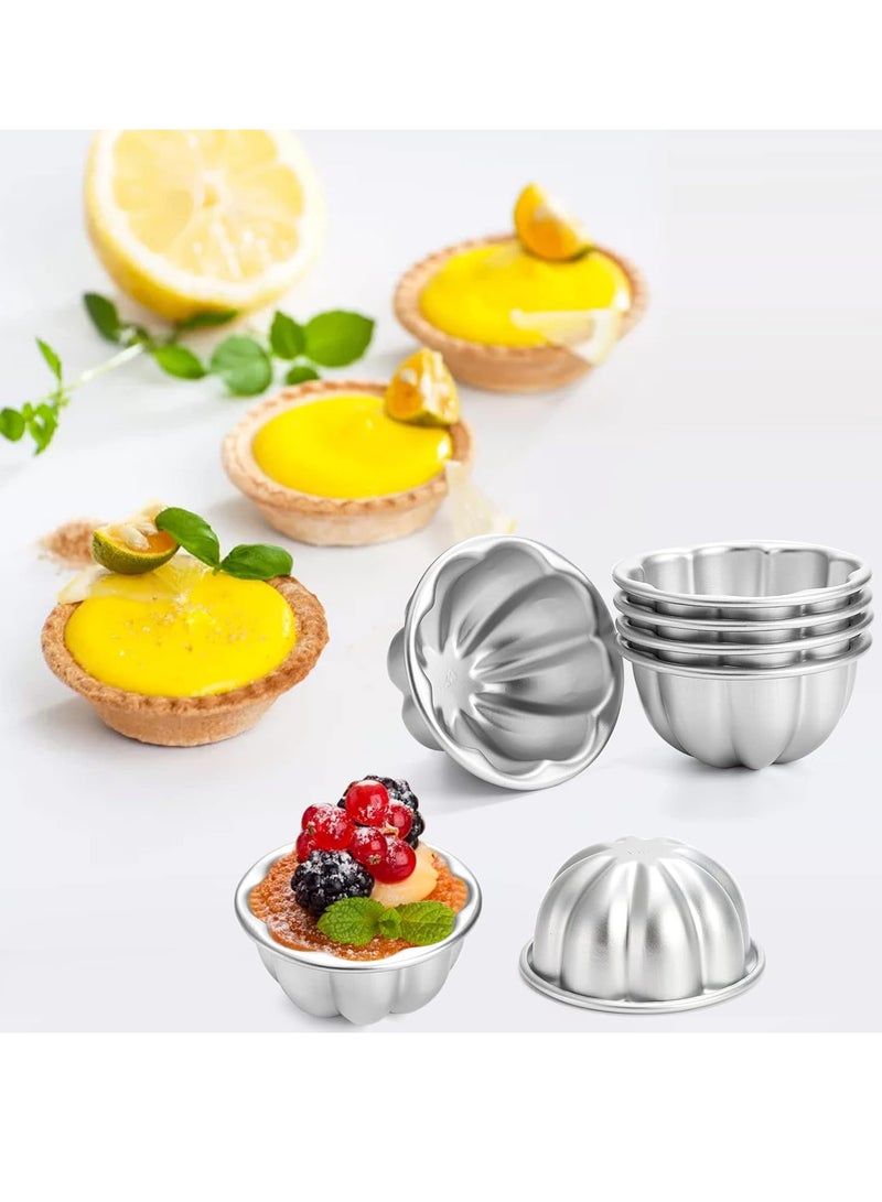 Relex Nonstick Egg Tart Molds, Flower Shape Pudding Pan, Cupcake Muffin Cups, Aluminum Alloy Cake Tartlets Baking Tool, Silver - Image 2