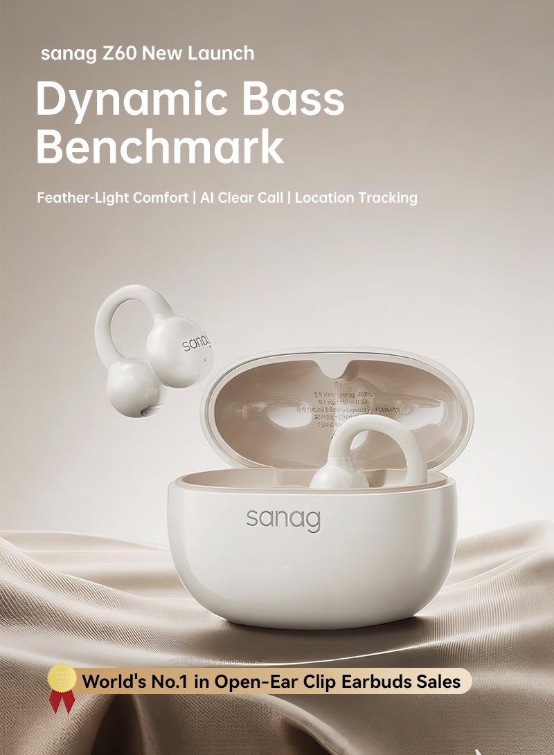 sanag Z60S Open-Ear Clip Earbuds, 5.1g Ultra-Light Comfort, 50H Long Battery, Immersive Sound, Fashionable Design, Clear Call, Noise Resistance, IPX4 Waterproof, Smart App Control, iOS And Android White - Image 4