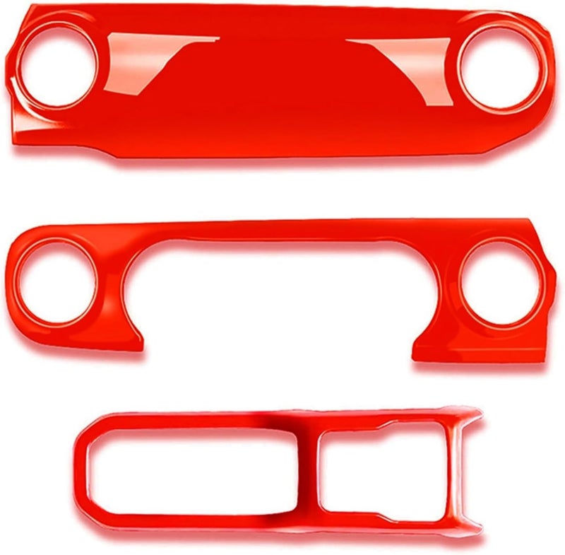 QASULER 3Pc Red Gear Shift Cover Trim for Jeep Wrangler JL JLU Gladiator - Image 1