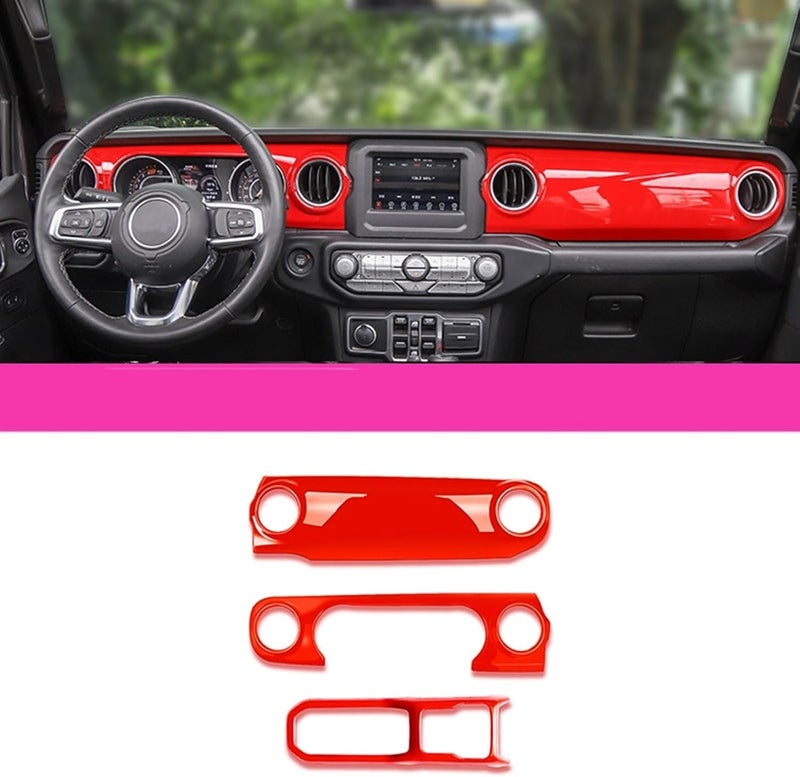 QASULER 3Pc Red Gear Shift Cover Trim for Jeep Wrangler JL JLU Gladiator - Image 2