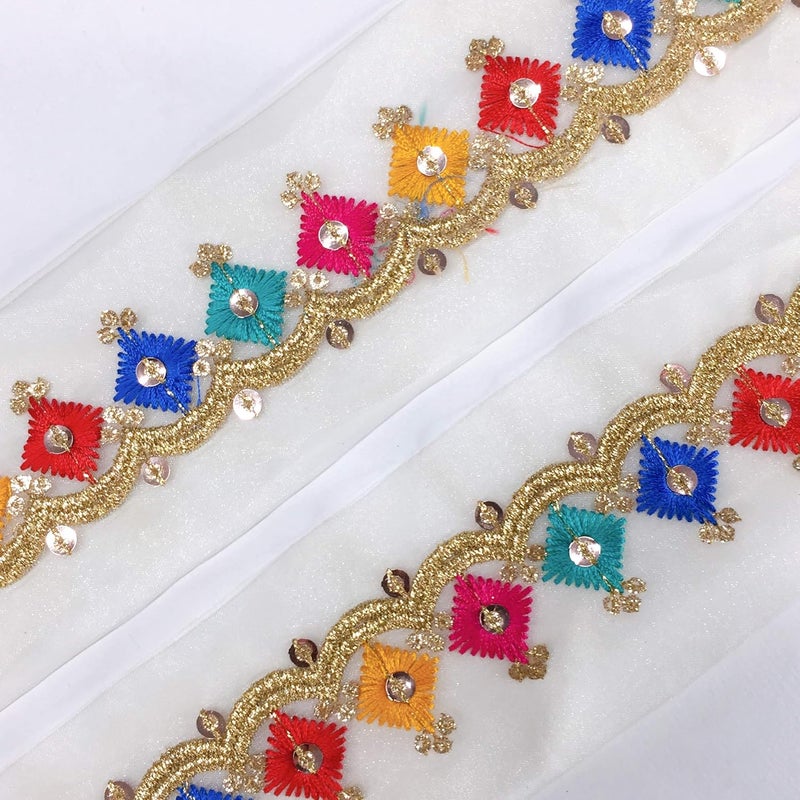 Lami لأمي شريط تطريز بارسي ريشام تركواز بطول 9 أمتار مع دانتيل لامع، زينة بارسي غارا، شريط مصمم، دانتيلات هندية، دانتيل لفستان الزفاف أناركالي. - Image 3