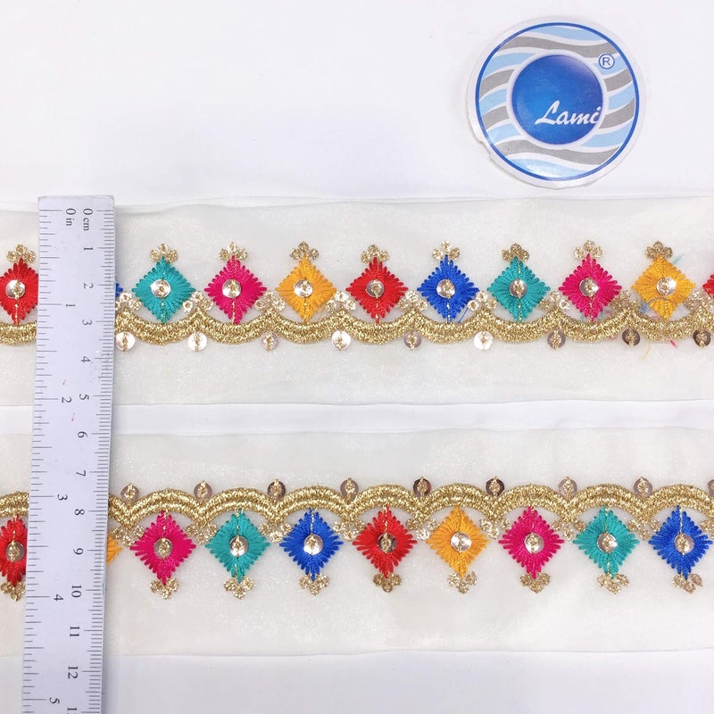 Lami لأمي شريط تطريز بارسي ريشام تركواز بطول 9 أمتار مع دانتيل لامع، زينة بارسي غارا، شريط مصمم، دانتيلات هندية، دانتيل لفستان الزفاف أناركالي. - Image 4