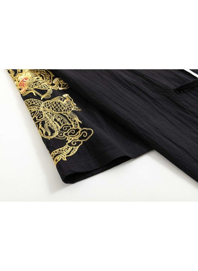 PRIJOUHE Men's Japanese Kimono Jacket Cardigan Yukata Noragi Casual Fashion Seven Sleeves Lightweight Open Front Coat - Image 5