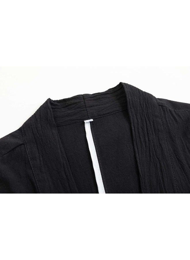 PRIJOUHE Men's Japanese Kimono Jacket Cardigan Yukata Noragi Casual Fashion Seven Sleeves Lightweight Open Front Coat - Image 3