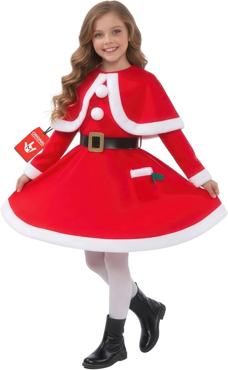 Morph Girls Mrs Claus Costume - Santa's Little Helper Dress for Kids (Small, Age 3-5) - Image 1