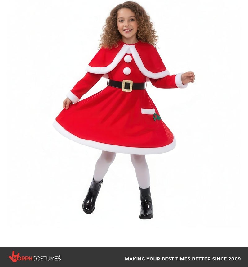 Morph Girls Mrs Claus Costume - Santa's Little Helper Dress for Kids (Small, Age 3-5) - Image 4