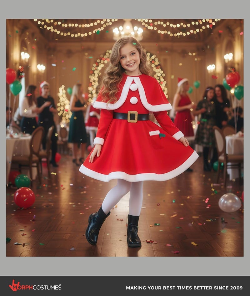 Morph Girls Mrs Claus Costume - Santa's Little Helper Dress for Kids (Small, Age 3-5) - Image 5