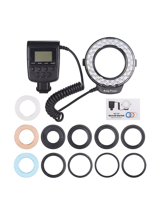 Generic - HD-130 Macro LED Ring Flash Light LCD Display 3000-15000K GN15 Power Control with 3 Flash Diffusers 8 Adapter Rings for Cameras - Image 1