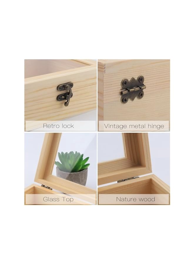 The Bros Wooden Boxes, Handcrafted Wooden Gift Box Natural Pine Wooden Storage Box with Hinged Lid and Glass for Crafts, Jewelry, Gift, Keepsake 2Pcs (4.72 x 4.72 x 1.96 Inches) - Image 5