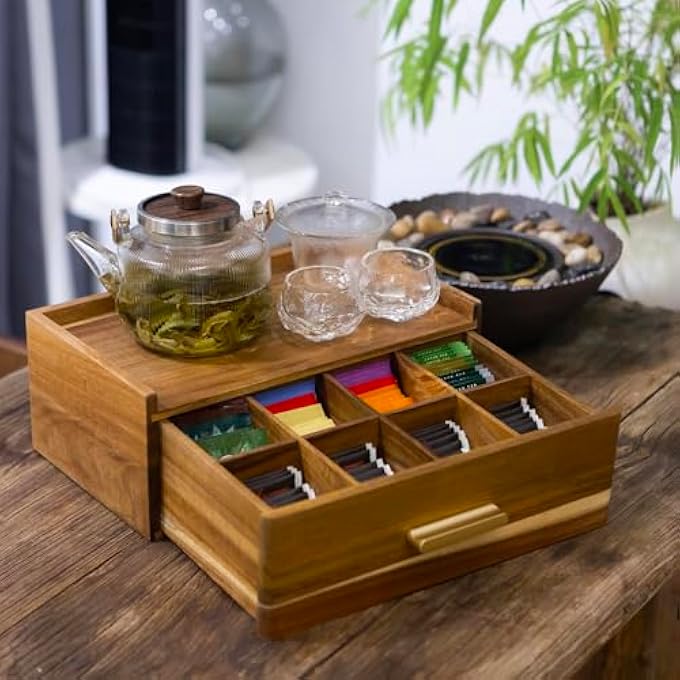 FLYIEE Acacia Wood Tea Bag Organizer Tea Organizers And Storage Box Tea Caddy For Tea Bags Storage Drawer Teabag Holder Container Boxes For Countertop Tea Station Chest Display Wooden Organizador De Te - Image 4