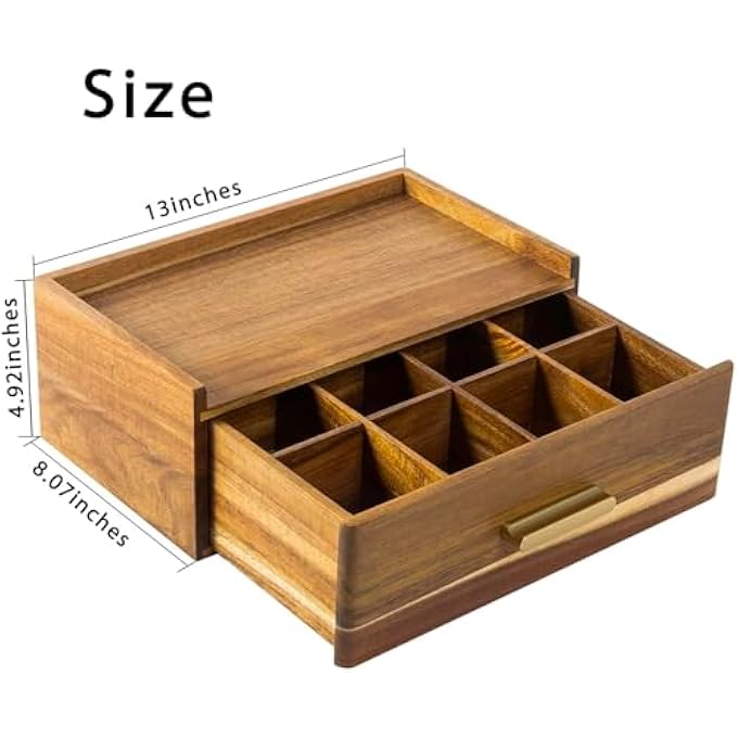 FLYIEE Acacia Wood Tea Bag Organizer Tea Organizers And Storage Box Tea Caddy For Tea Bags Storage Drawer Teabag Holder Container Boxes For Countertop Tea Station Chest Display Wooden Organizador De Te - Image 2