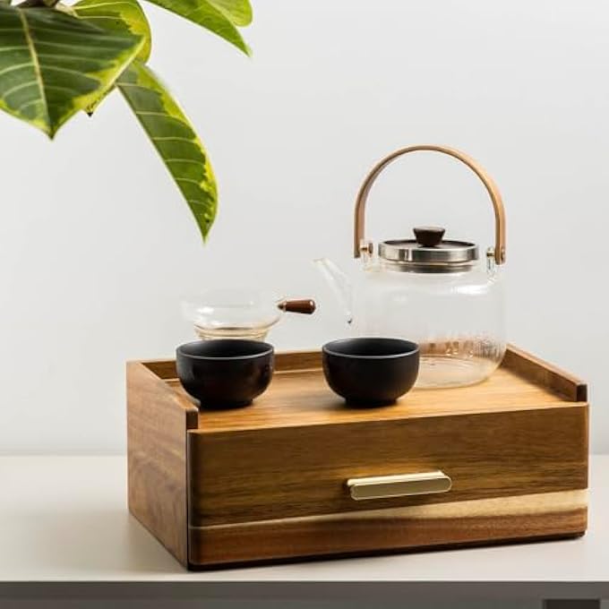 FLYIEE Acacia Wood Tea Bag Organizer Tea Organizers And Storage Box Tea Caddy For Tea Bags Storage Drawer Teabag Holder Container Boxes For Countertop Tea Station Chest Display Wooden Organizador De Te - Image 3