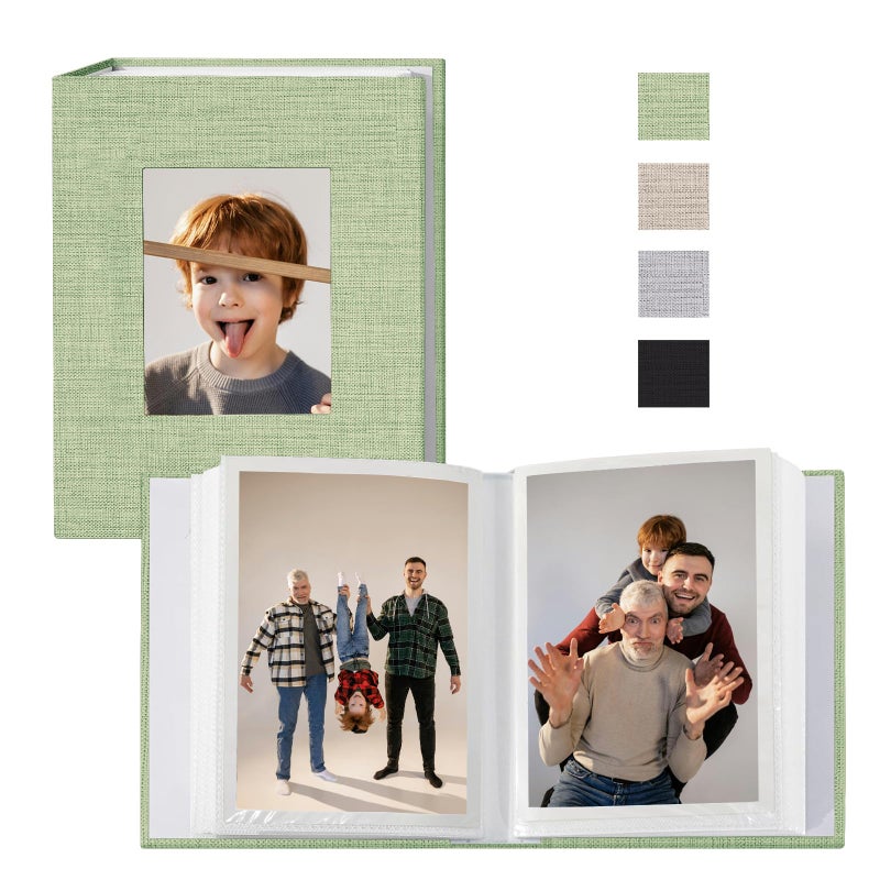 Sprsthai 4x6 Small Photo Album Photos Book, Linen Cover Photo Album, 50 Page Holds 100 Pictures, photobook for Anniversaries Vacations, Green - Image 1