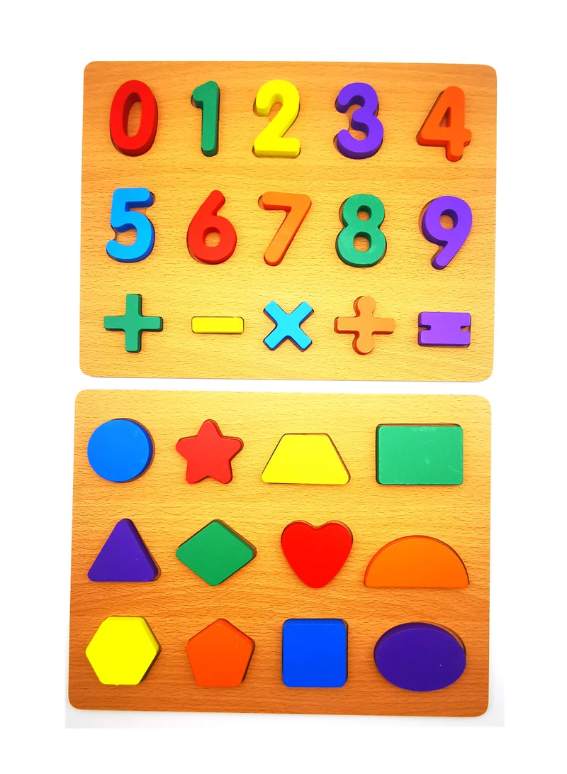 asmat Educational Wooden Puzzle for Toddlers – Numbers, Shapes, and Counting Board , Kids Learning Board ,Fun Educational Toys for Toddlers and Preschoolers(In 1 pair)  - Image 1