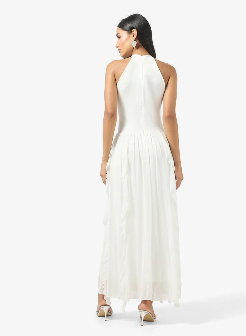 Ginger Halter Neck Frill Detail A Line Dress