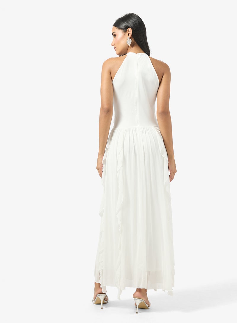 جينجر فستان بحمالات عنق مزين بكشكش بتصميم - Image 2