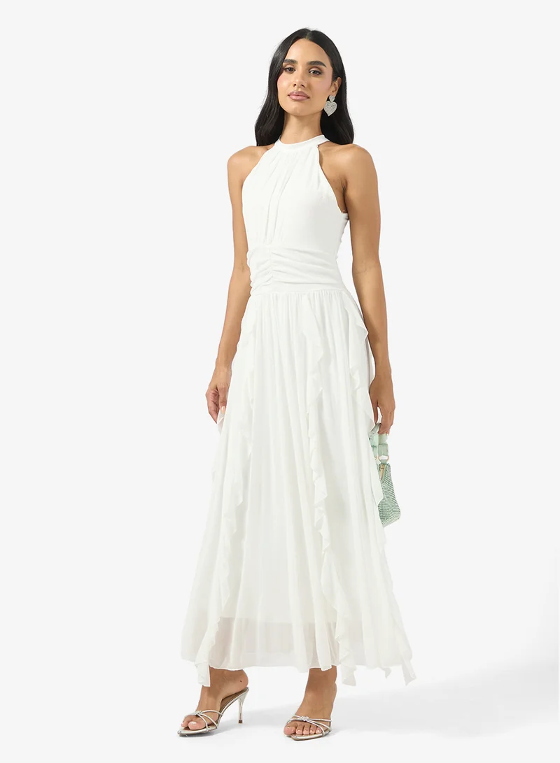 Ginger Halter Neck Frill Detail A Line Dress