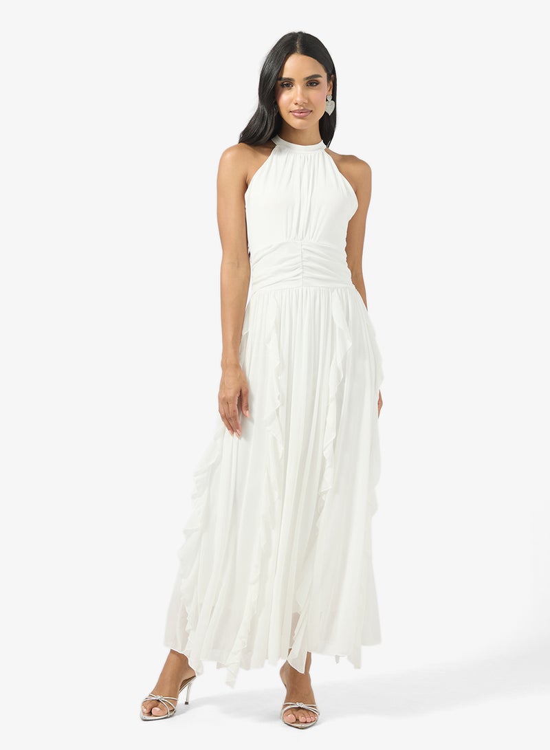 جينجر فستان بحمالات عنق مزين بكشكش بتصميم - Image 1