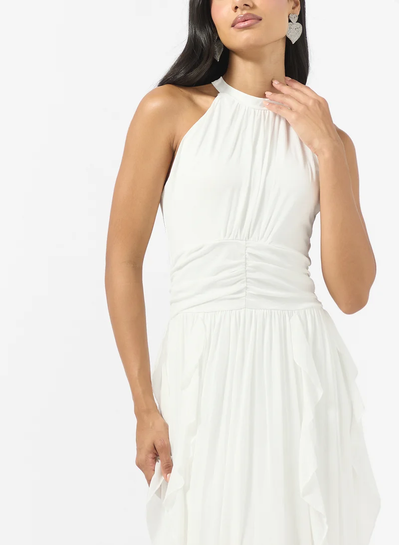 Ginger Halter Neck Frill Detail A Line Dress
