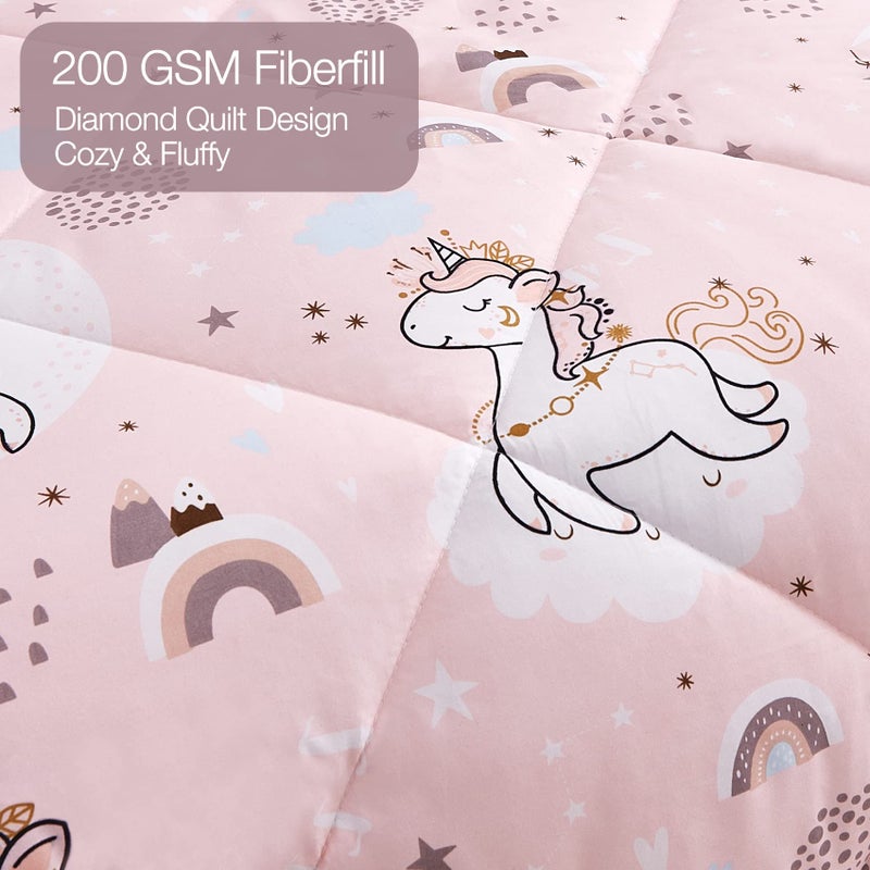 JSD Pink Unicorn Kids Comforter Set Twin Size, 2 Piece Girls Rainbow Microfiber Comforter with Pillow Sham, Lightweight All Season Washable - Image 4