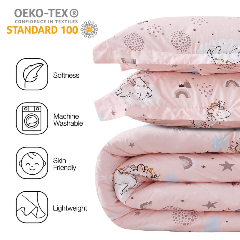 JSD Pink Unicorn Kids Comforter Set Twin Size, 2 Piece Girls Rainbow Microfiber Comforter with Pillow Sham, Lightweight All Season Washable - Image 3