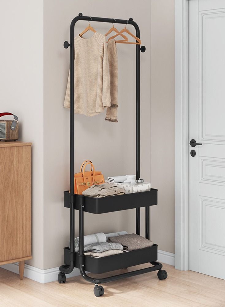 DubaiGallery Double Layer Coat Hanger Bedroom Balcony Clothes Hat Clothes Rack With Rollers - Image 3