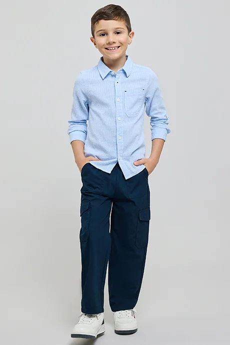 R&B Solid Cargo Pants with Drawstring Waist