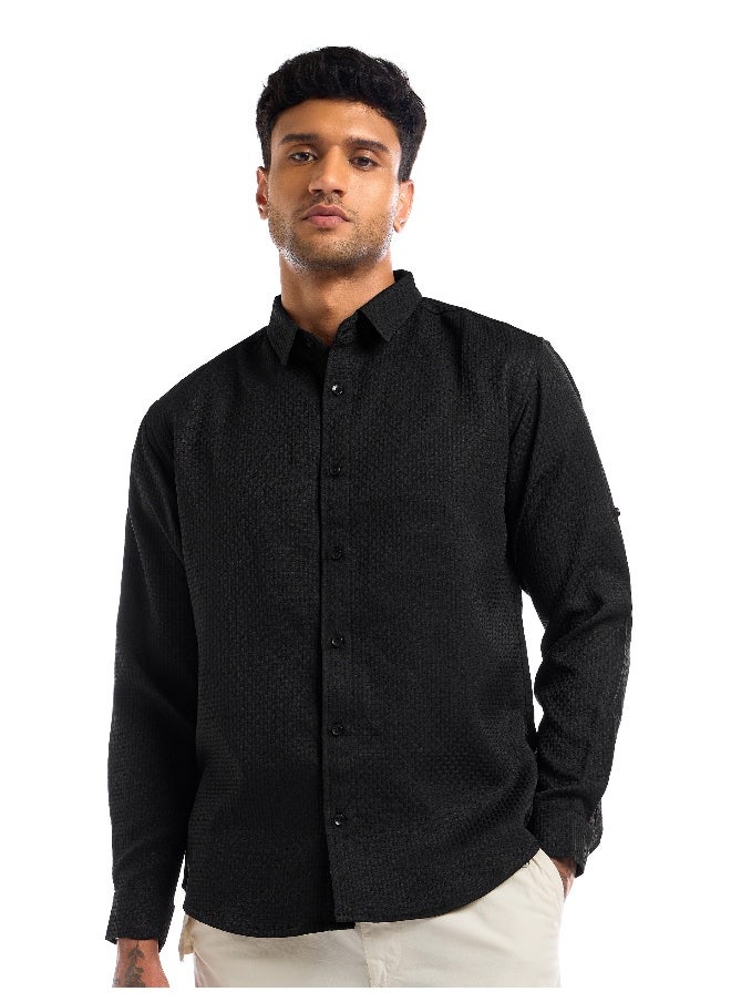 Black Full Sleeve Waffle Shirt For Men - pzsku/Z7E90B81D0A3CC9D9F0F5Z/45/_/1738234853/80fa886d-5fe7-49f4-8c09-298a5abf5375