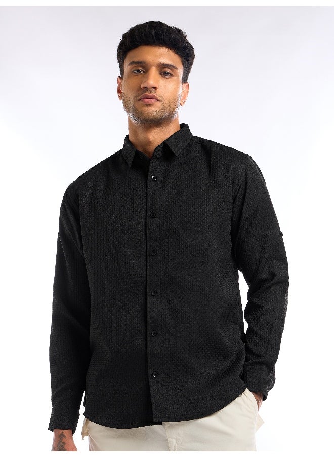 Black Full Sleeve Waffle Shirt For Men - pzsku/Z7E90B81D0A3CC9D9F0F5Z/45/_/1738234866/7fbd2468-cddd-4d7e-9d68-2be5e663ee57