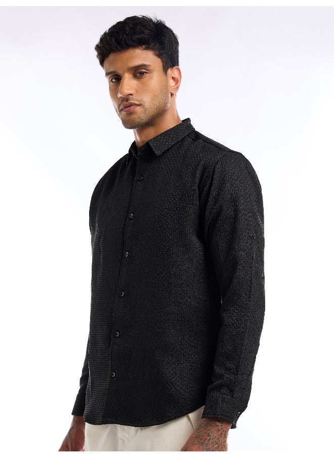 Black Full Sleeve Waffle Shirt For Men - pzsku/Z7E90B81D0A3CC9D9F0F5Z/45/_/1738234869/bac93ebb-08af-4960-acc9-c44051c15089