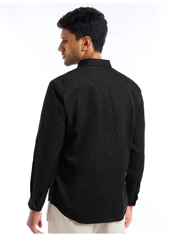 Beyoung Black Full Sleeve Waffle Shirt For Men