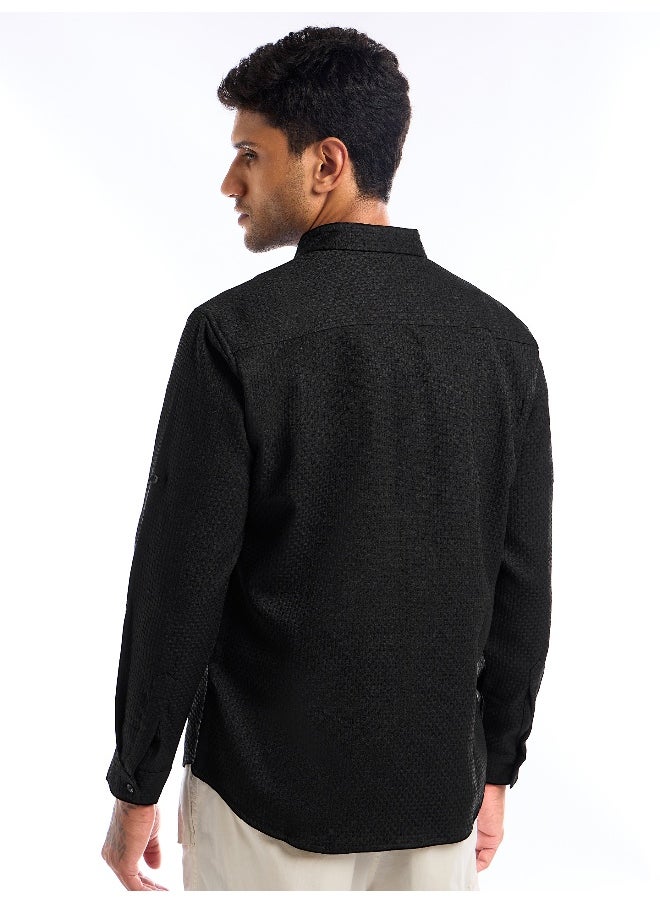 Beyoung - Black Full Sleeve Waffle Shirt For Men - Image 1
