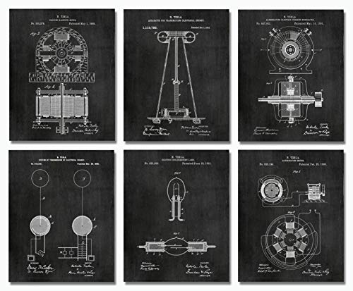 ArtCantHurtU Nikola Tesla Gifts for Engineers Steampunk Wall Decor SIX (8"x10") Unframed Wall Art Patent Prints Industrial Artwork Home Decor - Electrical, Coil, Nerd, Geek, Science, Physics Decorations - Image 1