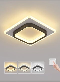 XiuWoo 1pc LED Flush Mount Ceiling Light, Square Modern Ceiling Light Fixture, 3000K Hallway Ceiling Lights for Living Room Bedroom Dining Room Kitchen Entryway, Black and White  - Image 1