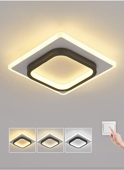 1pc LED Flush Mount Ceiling Light, Square Modern Ceiling Light Fixture, 3000K Hallway Ceiling Lights for Living Room Bedroom Dining Room Kitchen Entryway, Black and White