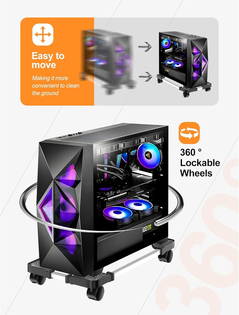 YOSE Computer Tower Stand, Adjustable Mobile CPU Stand with Rolling Caster Wheels, Premium PC Tower Stand Holder for Floor Carpet Gaming PC Case - Image 3