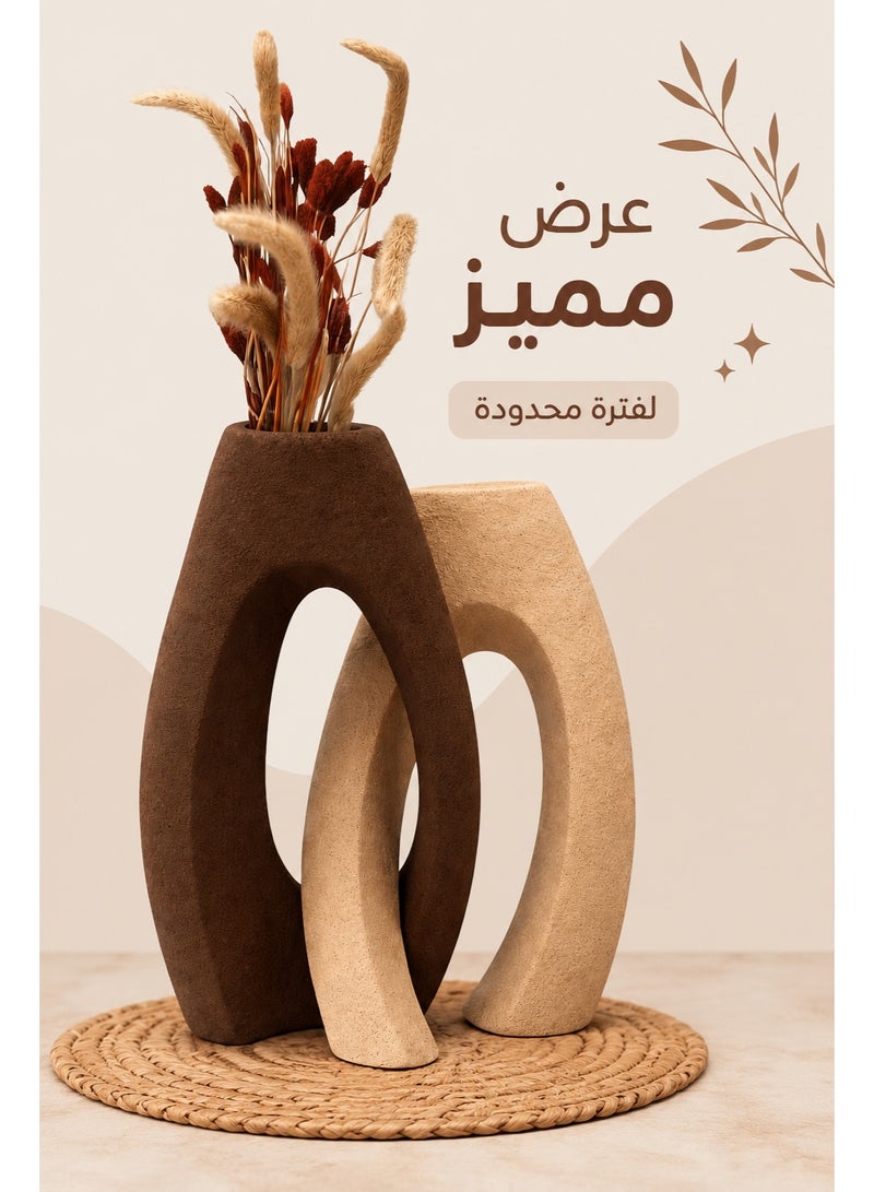 كالدا فازة كالدا المزدوجة – تصميم تجريدي متداخل يدوي الصنع – قطعة فنية عصرية من السيراميك بألوان ترابية – ديكور منزلي فاخر لغرفة المعيشة والمكتب والمداخل – ملمس خشن وتصميم مينيماليست - Image 2