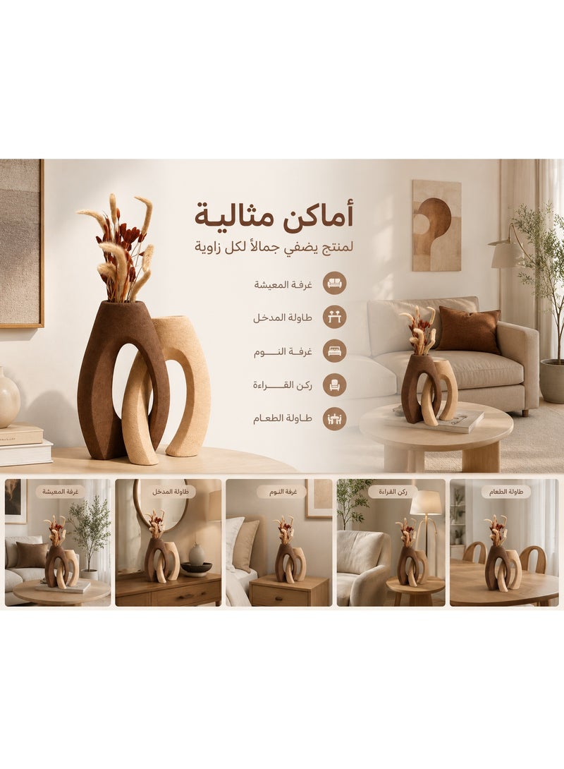 كالدا فازة كالدا المزدوجة – تصميم تجريدي متداخل يدوي الصنع – قطعة فنية عصرية من السيراميك بألوان ترابية – ديكور منزلي فاخر لغرفة المعيشة والمكتب والمداخل – ملمس خشن وتصميم مينيماليست - Image 3