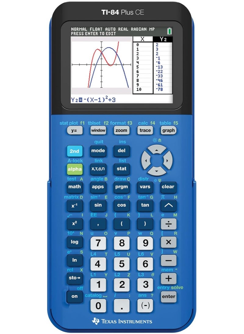 تاكساس إنسترومنتس - آلة حاسبة للرسوم البيانية الملونة من إنسترومنتس TI-84 بلس CE، لون أزرق - Image 1