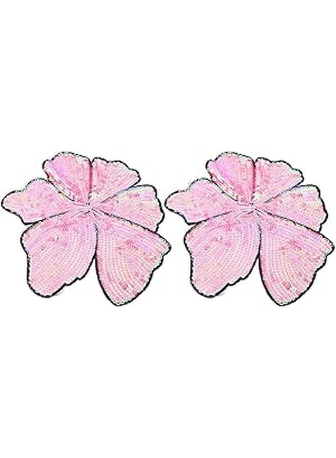 Sparkling Sequin Flower Embroidered Applique Patches 2pcs for Clothing Hats Bags Handmade Floral Sewing Decoration - Image 1