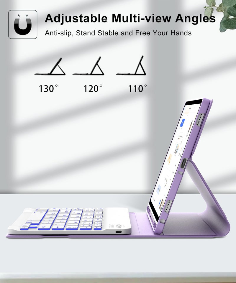 SENGBIRCH Keyboard for Samsung Galaxy Tab A9+ Plus 11 Inch 2023 Protector Case with Backlit Key Board, for Samsung Tablet Keyboard A9Plus Folio with Pen Holder, Wireless Keypad with Colors Backlight, Purple - Image 4