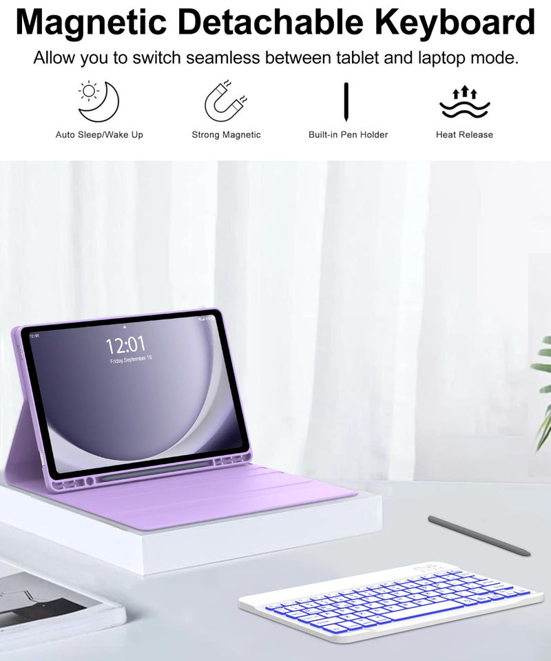 SENGBIRCH Keyboard for Samsung Galaxy Tab A9+ Plus 11 Inch 2023 Protector Case with Backlit Key Board, for Samsung Tablet Keyboard A9Plus Folio with Pen Holder, Wireless Keypad with Colors Backlight, Purple - Image 3