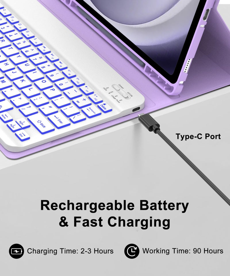 SENGBIRCH Keyboard for Samsung Galaxy Tab A9+ Plus 11 Inch 2023 Protector Case with Backlit Key Board, for Samsung Tablet Keyboard A9Plus Folio with Pen Holder, Wireless Keypad with Colors Backlight, Purple - Image 5