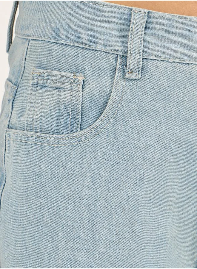 ستايلي High Rise Wide Leg Knee Distress Detail Jeans