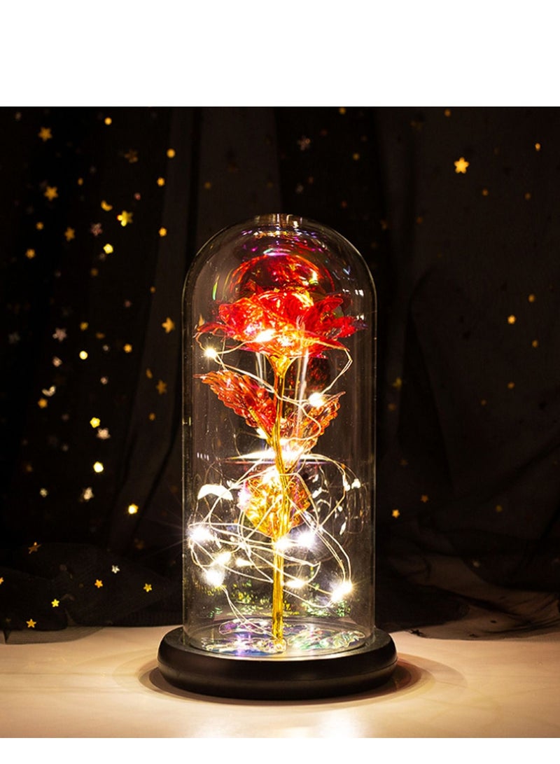 SYOSI Dream of Flowers Beauty and The Beast 20 LED Forever Red Rose in Glass Dome on Wood Base Lights - Image 1