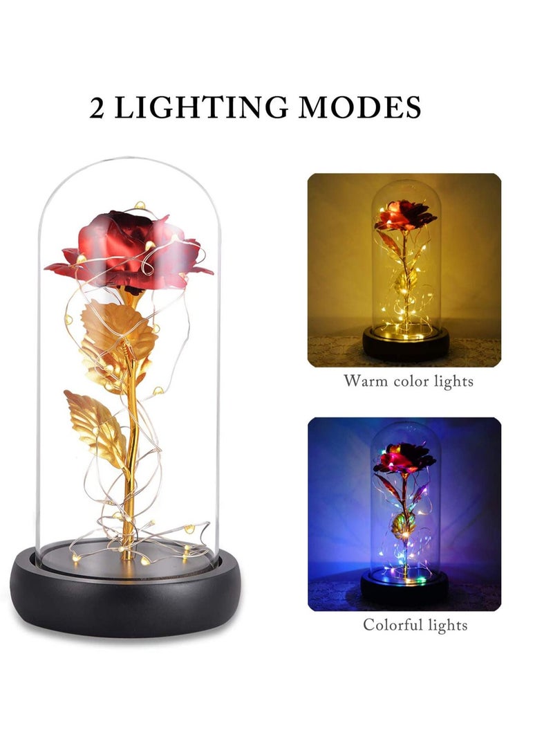 SYOSI Dream of Flowers Beauty and The Beast 20 LED Forever Red Rose in Glass Dome on Wood Base Lights - Image 2