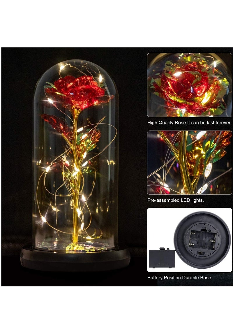 SYOSI Dream of Flowers Beauty and The Beast 20 LED Forever Red Rose in Glass Dome on Wood Base Lights - Image 4